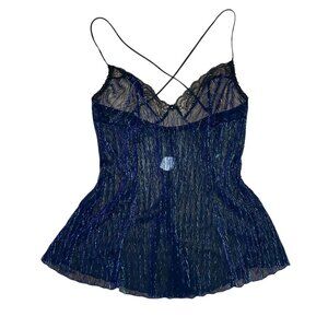 Sheer Lace Trim Navy Metallic Chemise - Unbranded